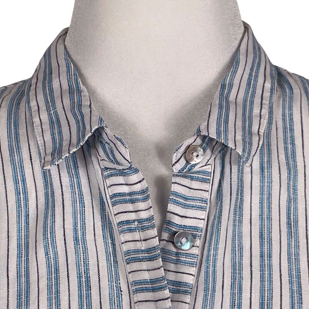 J.Jill Love Linen Striped Popover Tunic Petite Medium Blue - Picture 7 of 16
